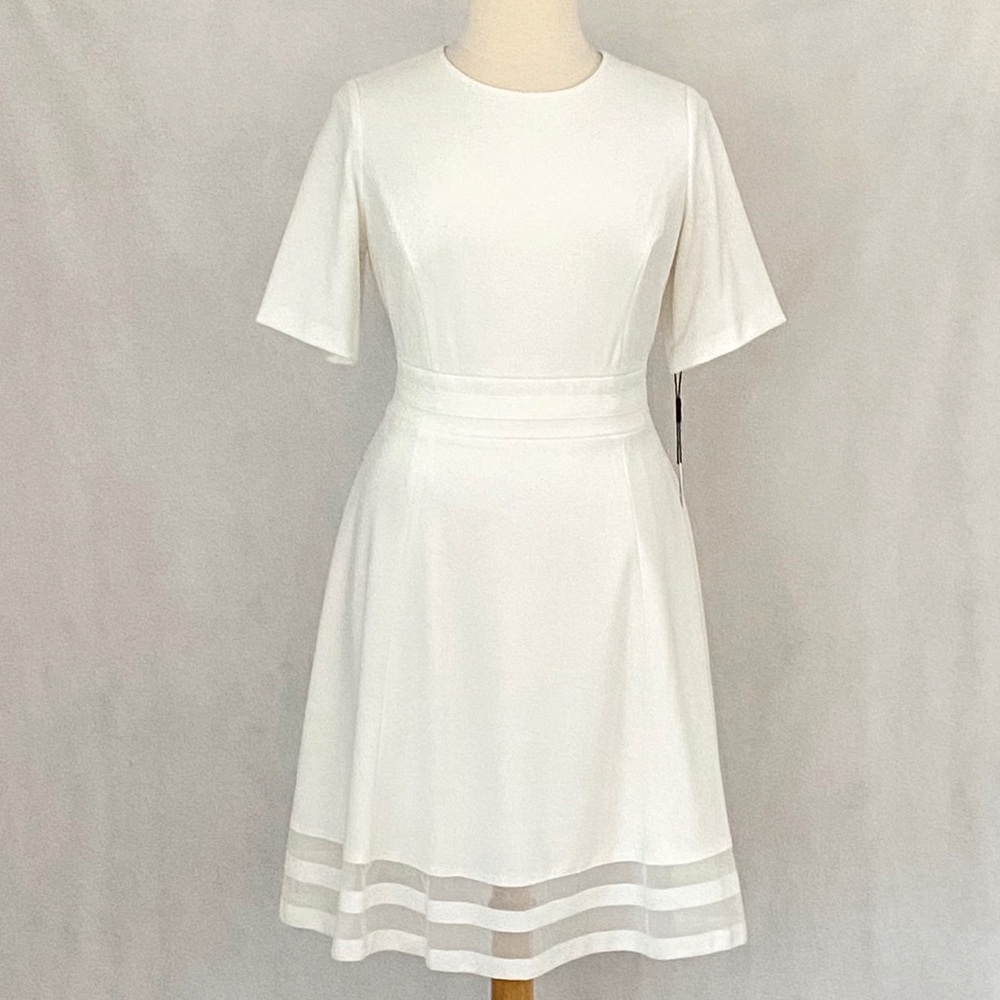Calvin Klein Short Sleeve Ivory Illusion Dress - Picture 4 of 12